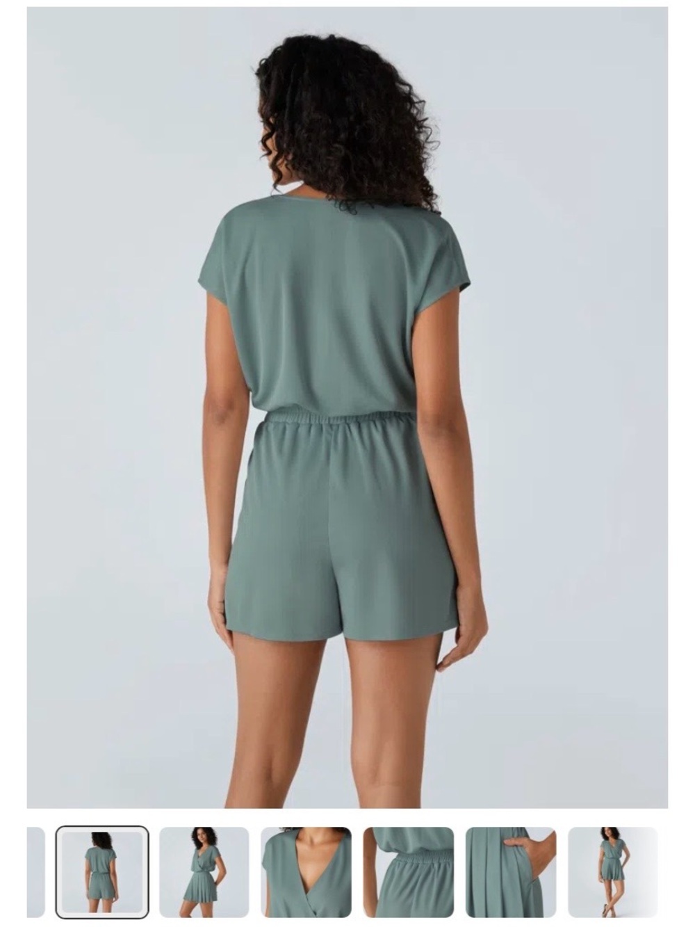 V Neck Short Sleeve Pocket Waffle Casual Romper - Picture 4 of 4